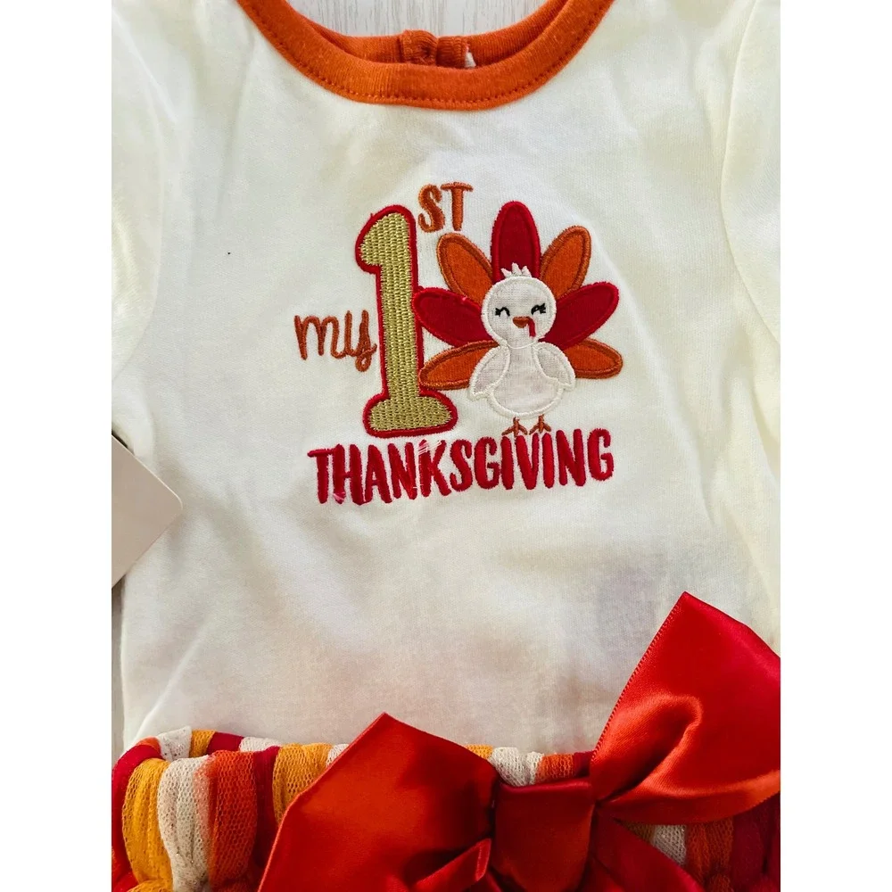 Baby Essentials My 1st Thanksgiving 4 Piece Tutu Set Ivory Orange 3M 81427